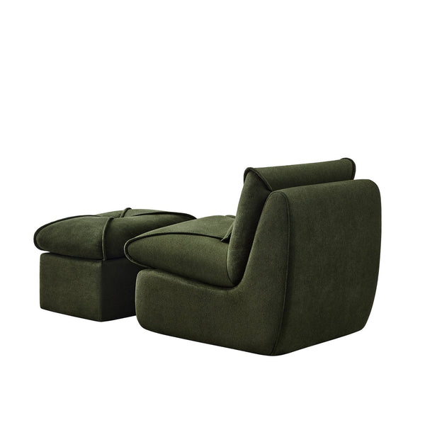English Elm Compressed Lounge Chair with Ottoman - Space-Saving Chenille Upholstered Sofa, High-Density Foam Comfort Green W1036P251828