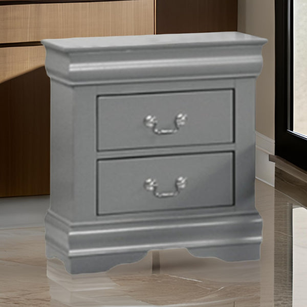 English Elm Ryla Solid Wood Two Drawer Nightstand with Dovetail Joinery and Bracket Feet in Matte Black Gray B056P416912