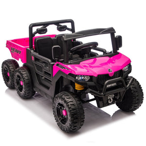 English Elm 24v Electric Kids Dump Truck 4wd Six Wheel Ride on with Remote Suspension Cargo Bucket Pink W1578P380845