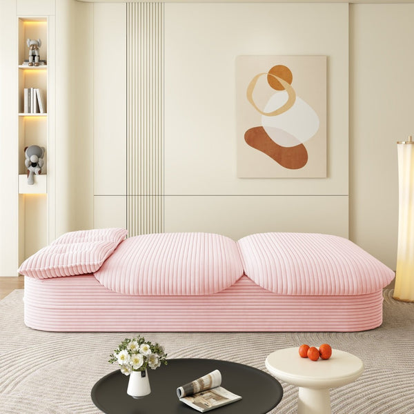 English Elm 78.7" Plush Corduroy Convertible Sleeper Sofa with Tufted Back and Foldable Floor Bed Baby Pink W3219P410144