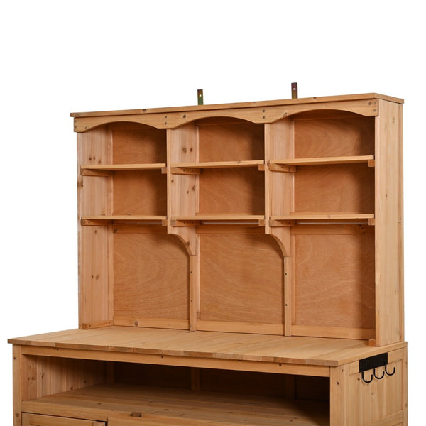 English Elm (with Hutch) Topmax Solid Fir Outdoor Potting Bench Station Cabinets Drawers Patio Garden Natural Wood N717P404332A