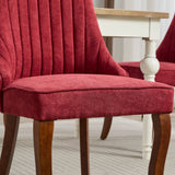 English Elm Rayon Cloth Flocking Linen Dining Chairs Channel Kitchen Dinner Chair Comfy Fabric Upholstered Accent Chair For Dining Room With Curved Solid Wood Legs,Set Of 2 (Wine Red), Sw1847Wr