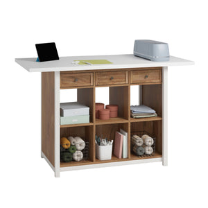English Elm Work Table with Brown Melamine Top, 60x30x36in Sturdy Engineered Wood Workbench with Drawers & Shelves for Garage Studio B356P402743