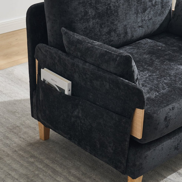 English Elm Foldable sofa bed recliner with three pillows, 3-in-1 convertible sleeper for small spaces, mid-century modern comfort Black W395P290560