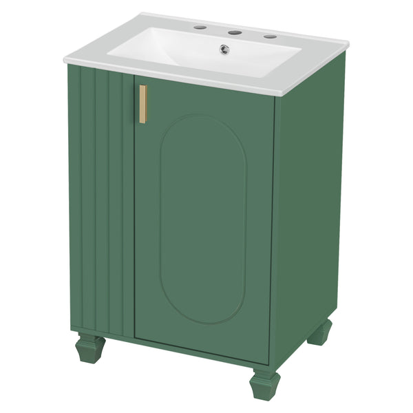 English Elm Christopher Knight Home® - 24" Retro Bathroom Vanity with Ceramic Sink, Solid Wood Frame, Soft-Close Door, Ample Storage Green N759P293645F