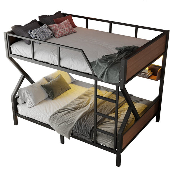 English Elm Queen Over Solid Pine Bunk Bed with Built in Shelves and Tray for Guest Rooms W5305S00013
