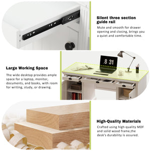 English Elm 67''Modern Executive Desk with 3 Drawers & 2 Cabinets, Spacious White MDF Workstation with Adjustable Shelves and Chic Vertical Edge Design for Home Office N751S211942K