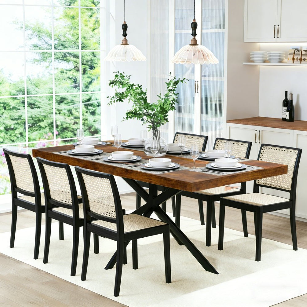 English Elm 55.11"-70.86"retro Extendable Dining Table with Storage Mdf Industrial Iron Base Brown W757P437307