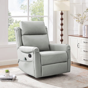 English Elm Modern Swivel Rocker Recliner Pu Leather Chair with Massage Heat and Storage Pocket Grey N763P399629E