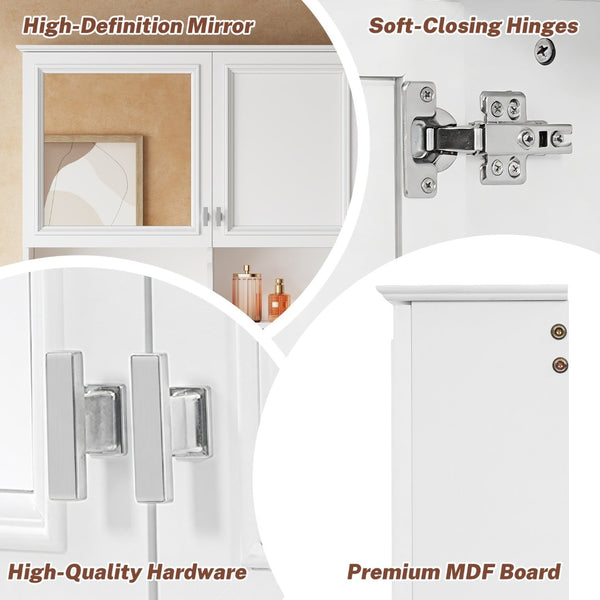 English Elm 55 Inch Wall Mount Medicine Cabinet Dual Mirrored Doors Soft Close Bathroom Vanity Storage N710P401337K