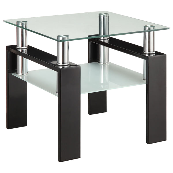 English Elm Samantha Sleek Black Glass Top End Table with Single Shelf, Durable Metal Frame, Versatile 22" Accent Piece B062S00670