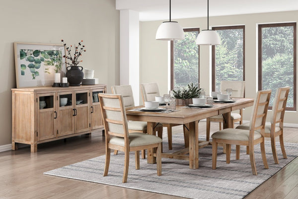English Elm Light Oak Acacia Veneer Extendable Dining Table Seats 8 with Self Storing Leaf B011P284418