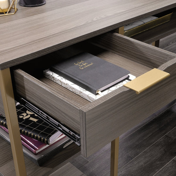 English Elm L-Shaped Desk With Durable Wood & Metal Frame, Stylish Storage, Perfect For Home Office Or Living Room B356P367849