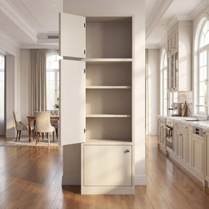 English Elm Tall Slim Freestanding Pantry Cabinet with Adjustable Shelves and Drawer for Small Spaces White B2764P483843