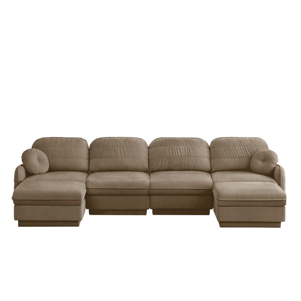 English Elm 137" Oversized U-shaped Chenille Sectional with Ottoman Quilted Cushions for Spacious Living Light Coffee W714S01764