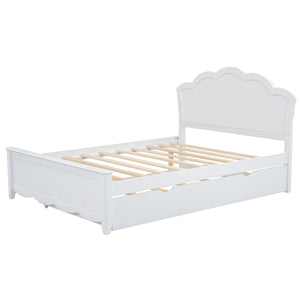 English Elm Full Full Size Wood Platform Bed with Headboard & Twin Trundle, Solid Pine/MDF, White Finish, Durable Design GX000390AAK