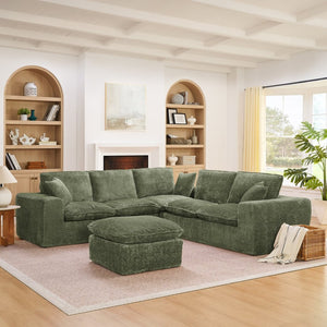 English Elm 107'' Boucle Modular Sectional Sofa Deep Cloud Cushions Reversible Chaise Living Room Green W1413S00167
