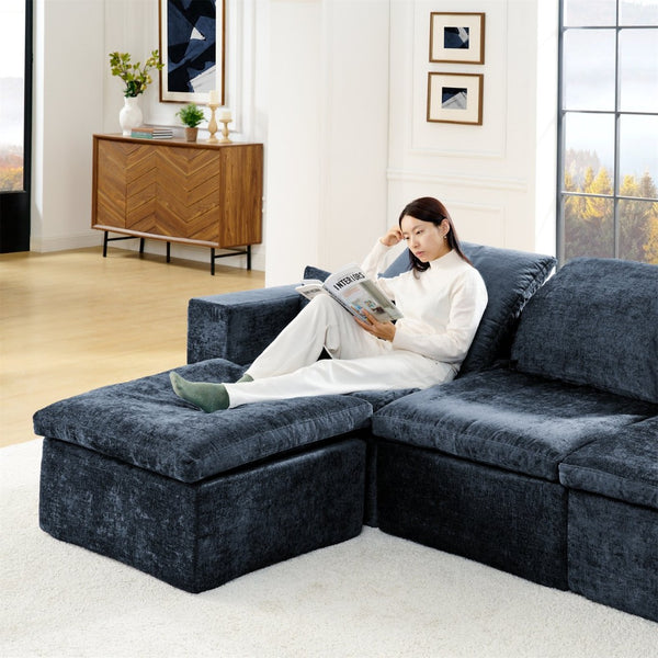 English Elm 143" U Shaped Chenille Sectional Sofa Deep Seat Cloud Comfort for Living Room W1117S00234