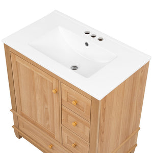 English Elm [video] 30 Inch Freestanding Bathroom Vanity White Mdf Pine Legs Ceramic Sink Soft Close N759P394441N