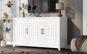 English Elm VIBE Modern TV Stand for TVs up to 65" — Sleek Mid-Century Media Console with Geometric Doors White N724P206551K