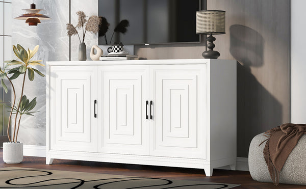 English Elm VIBE Modern TV Stand for TVs up to 65" — Sleek Mid-Century Media Console with Geometric Doors White N724P206551K