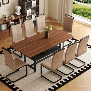 English Elm Table Walnut Grain Dining Set With 8 Stylish Brown Technology Fabric Chairs And Storage Shelf W1151S04281-GIGA