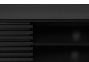 English Elm Tv Stand 72 Inch Black Laminate Media Console with Sliding Doors, Cable Management, Retro Legs B2710P221670