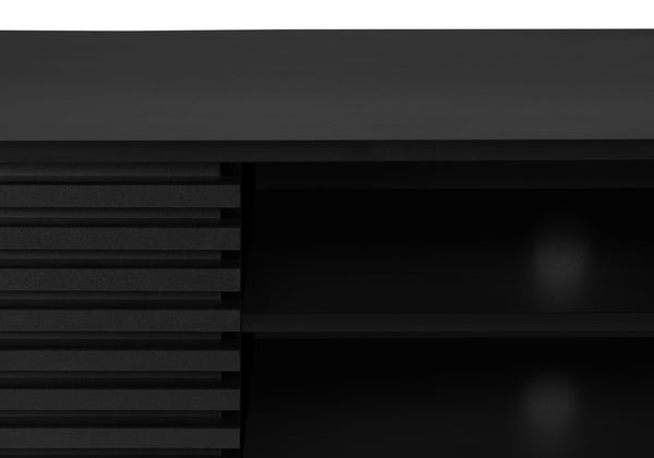 English Elm Tv Stand 72 Inch Black Laminate Media Console with Sliding Doors, Cable Management, Retro Legs B2710P221670