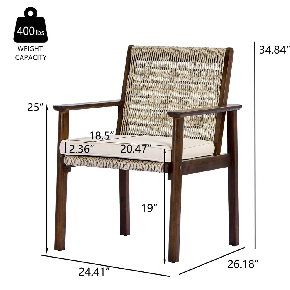 English Elm 7 Piece Outdoor Acacia Wood Dining Set Wicker Slatted Table Cushioned Patio Chairs Beige,Dark Brown N768P374497B_6_N768P374498B