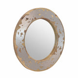 Christopher Knight Home® - Noble House - Mercer Handcrafted Mango Wood Aluminum Fitted Round Mirror, Natural and Antique Silver