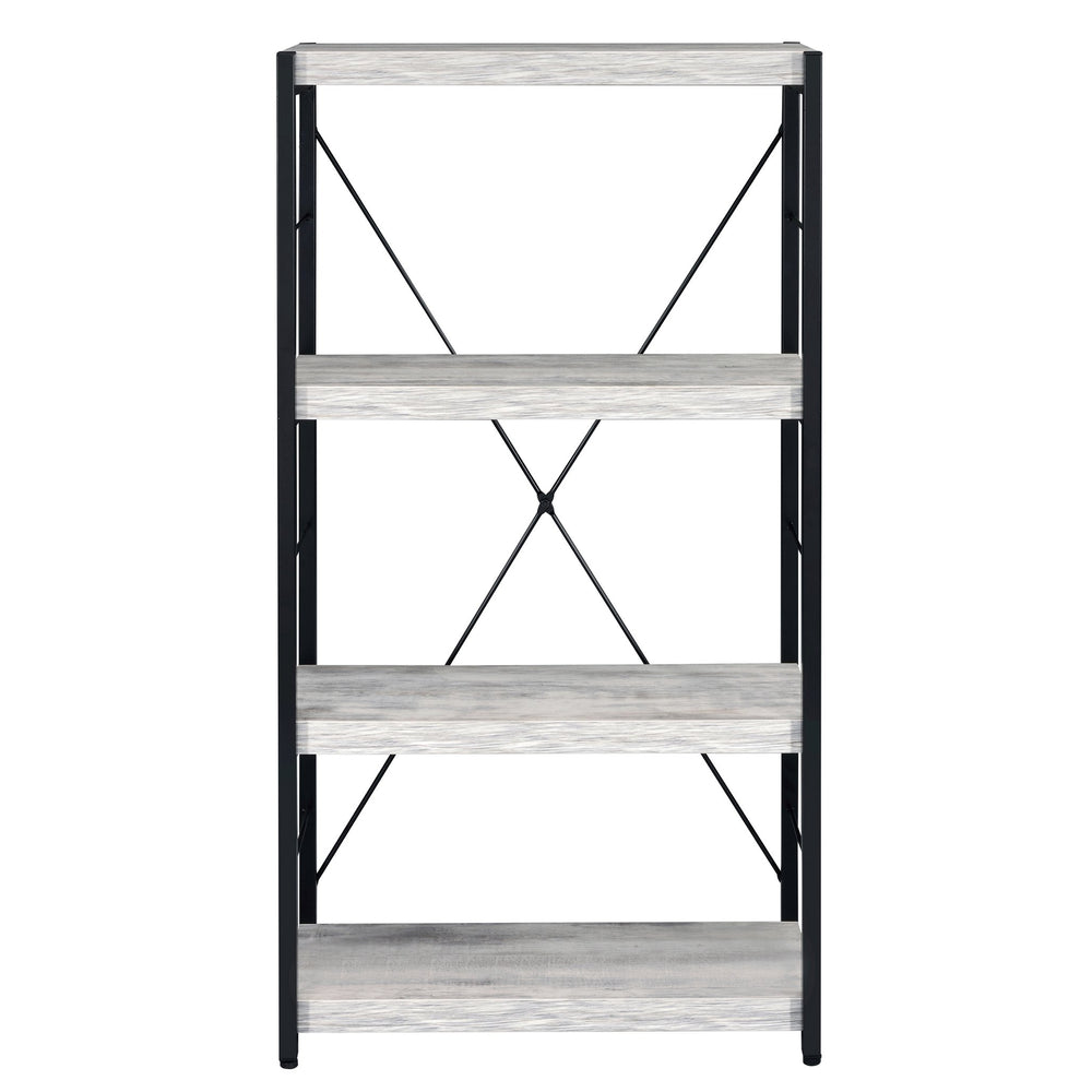 English Elm Antique industrial rustic 3-shelf bookcase with faux concrete shelves, metal sled frame, durable style B062P185716