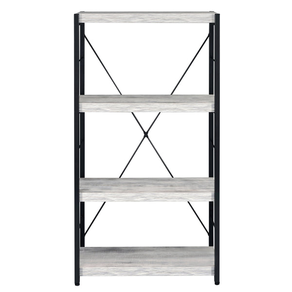 English Elm Antique industrial rustic 3-shelf bookcase with faux concrete shelves, metal sled frame, durable style B062P185716