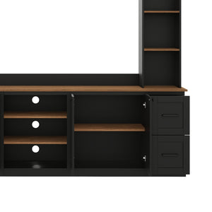 English Elm Unique Low Profile Media Console with Led Lighting Glass Shelves Fits Tvs to 105 Black N721S000077B