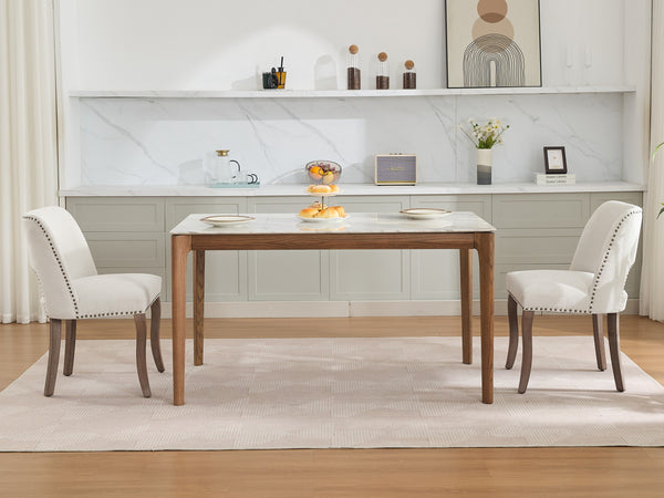 English Elm Wooden Modern Fabric Dining Chairs Set of 2 with Dual-Rebound Cushion & Curved Solid Wood Legs for Stylish Comfort Beige W1143P372912