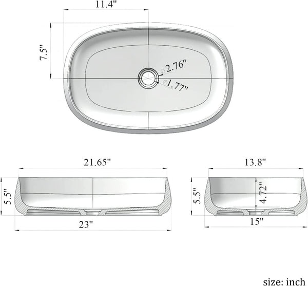 English Elm Vessel Sink Oval Resin Above Counter Basin Handcrafted Translucent Modern Bathroom W3034P300022