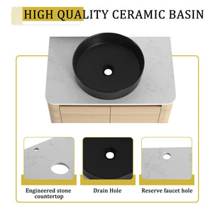 English Elm 30'' Wall-Mounted Bathroom Vanity With Ceramic Art Sink, Soft-Close Doors & Space-Saving Design W999S00463