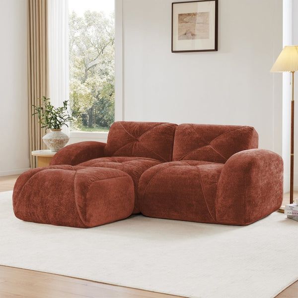English Elm L-shaped Velvet Sectional Sofa Tufted Modular Design with High Density Foam Boneless Build Red+Brown W714S01594