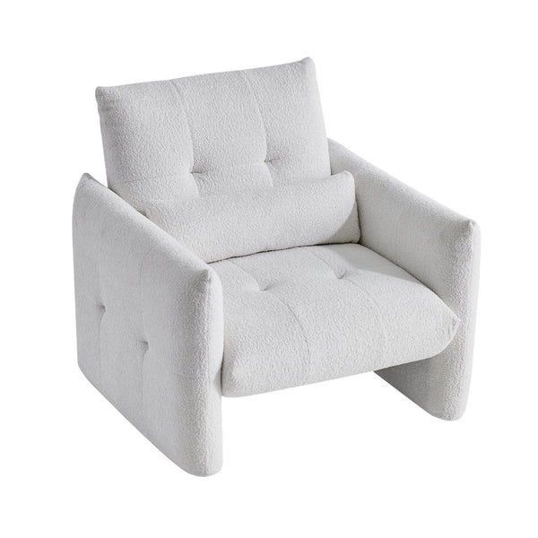English Elm Ergonomic Tufted Velvet Accent Chair Solid Wood Frame with Lumbar Support Compact Seating Beige W1765P366978