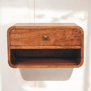 English Elm Solid Mango Wood Floating Nightstand with Drawer and Open Shelf for Modern Bedrooms B182P279194