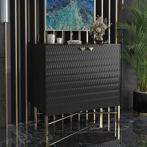 English Elm Modern Tapered Leg 7-Drawer Freestanding Cabinet with Gold Pulls and Heavy-Duty 120lb Drawers for Storage Black 36.8 L x 18.5 W x 8.85 H T3609P352397