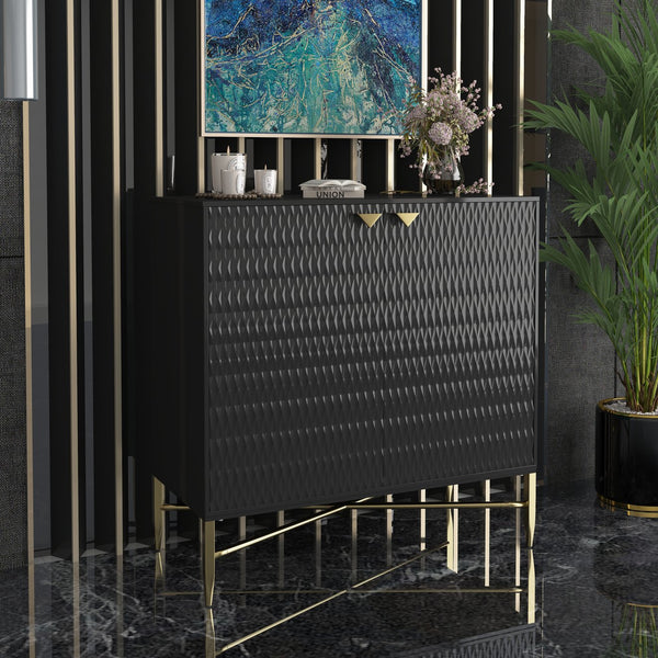 English Elm Modern Tapered Leg 7-Drawer Freestanding Cabinet with Gold Pulls and Heavy-Duty 120lb Drawers for Storage Black 36.8 L x 18.5 W x 8.85 H T3609P352397