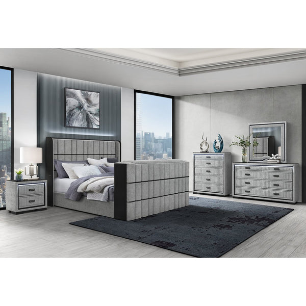 English Elm Isaiah Ultra-Soft Upholstered 5PC Bedroom Set with 50" TV Lift, LED, Speakers & Fireplace Queen B201S00407