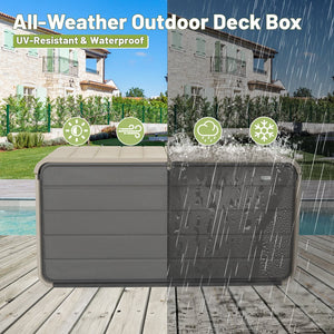 English Elm 260 Gallon Resin Deck Box with Wheels & Lock-Ready Latch, Waterproof, UV-Resistant Outdoor Storage Bench (Gray) W1859P325841
