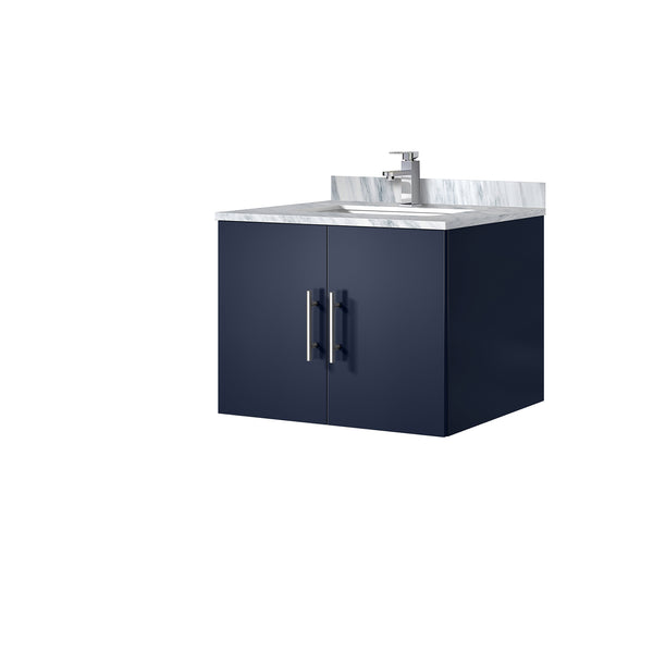 English Elm Navy Blue Bath Vanity With Carrara Marble Top & Chrome Faucet - Stylish Storage For Small Spaces B2731P258561
