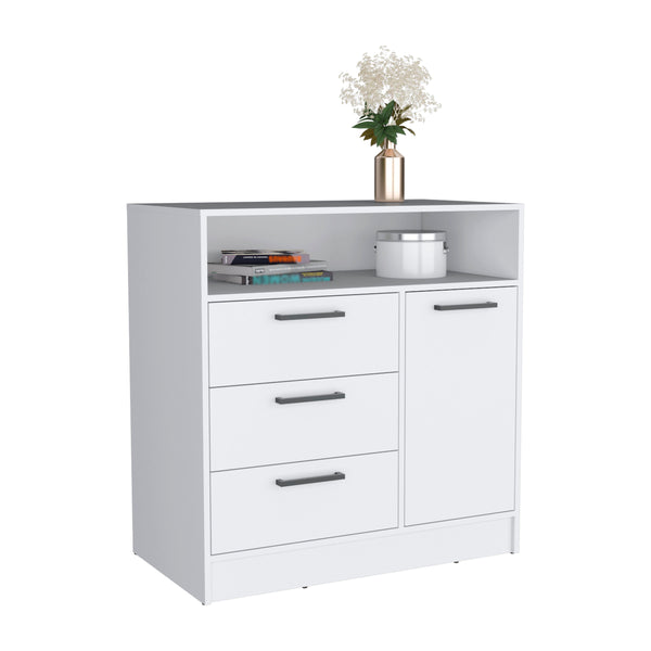 English Elm Dresser with Spacious 3-Drawer and Single-Door Cabinet, Engineered Wood, Sleek Modern Storage Design White 38 L x 25 W x 4 H B097S00093