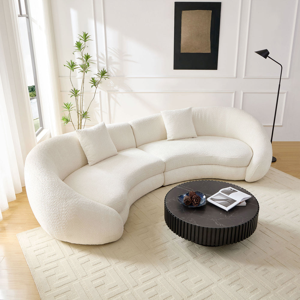 English Elm 125.98" Modern Curved Sofa with Oversized Love Heart Back, Plush Deep Seats for Cozy Entertaining White W876S00305