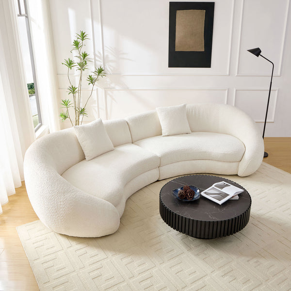 English Elm 125.98" Modern Curved Sofa with Oversized Love Heart Back, Plush Deep Seats for Cozy Entertaining White W876S00305