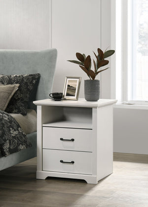 English Elm Elettra Two Drawer Nightstand with Usb Charging Oak Finish Sleek Bedroom Storage White B2749P413339