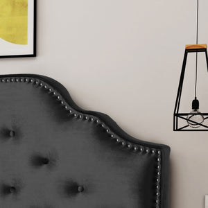 English Elm Tufted Queen Headboard with Nailhead Trim Solid Wood Frame and Adjustable Metal Legs Black 57877.00NVLTBLK