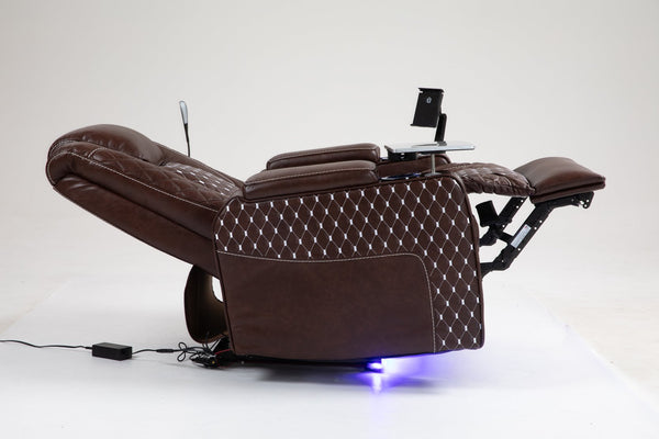 English Elm Power Zero Gravity Recliner with USB Cup Holders, LED Reading Light, Leather match, Infinite Recline Brown W547P164339
